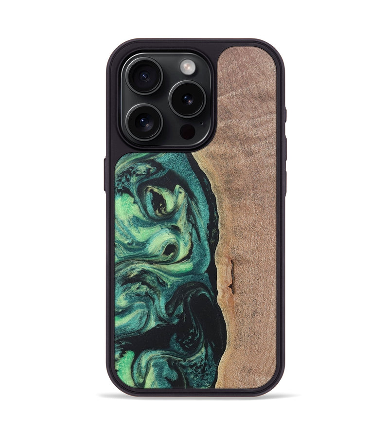 iPhone 15 Pro Wood+Resin Phone Case - Emerson (Green, 686717)