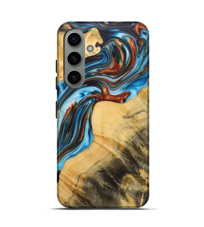 Galaxy S24 Wood+Resin Live Edge Phone Case - Kara (Teal & Gold, 687031)