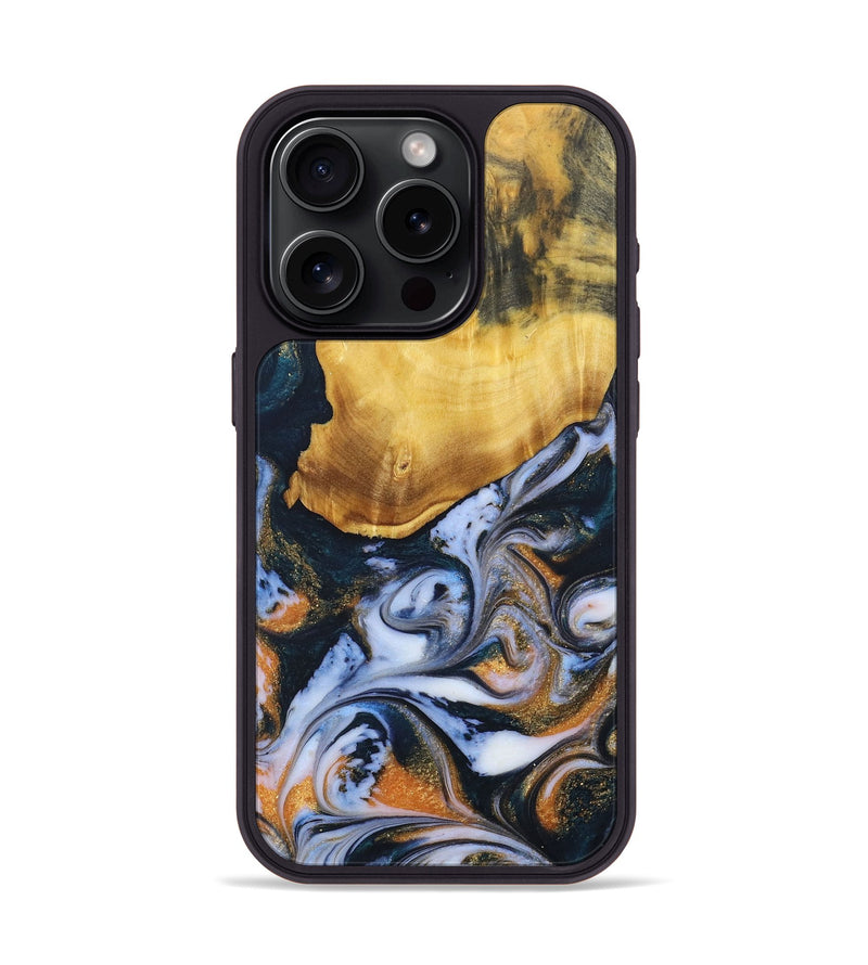 iPhone 15 Pro Wood+Resin Phone Case - Rudolph (Teal & Gold, 690354)