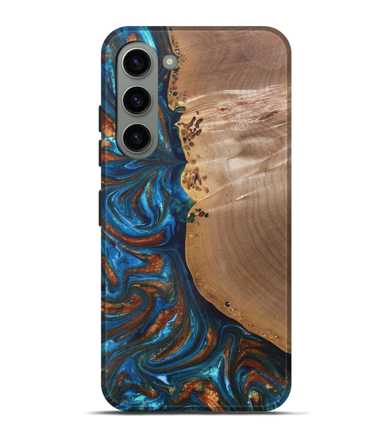 Galaxy S23 Plus Wood+Resin Live Edge Phone Case - Edwin (Teal & Gold, 691011)