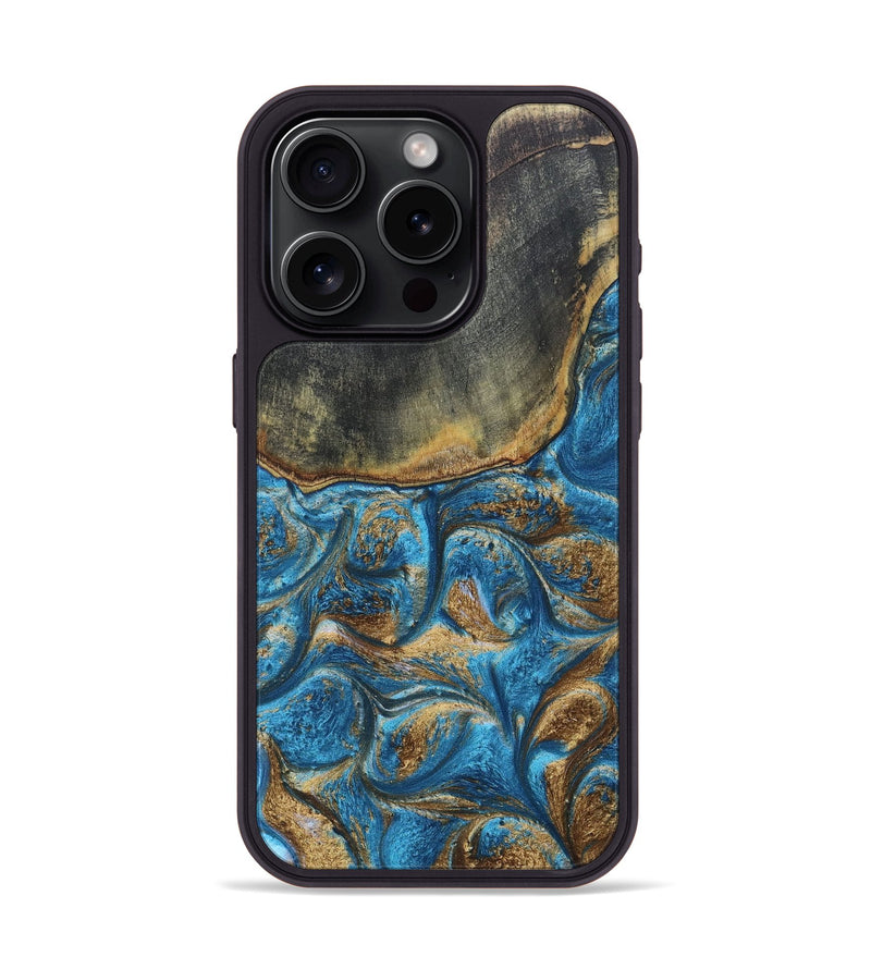 iPhone 15 Pro ResinArt Phone Case - Arnold (Teal & Gold, 691189)