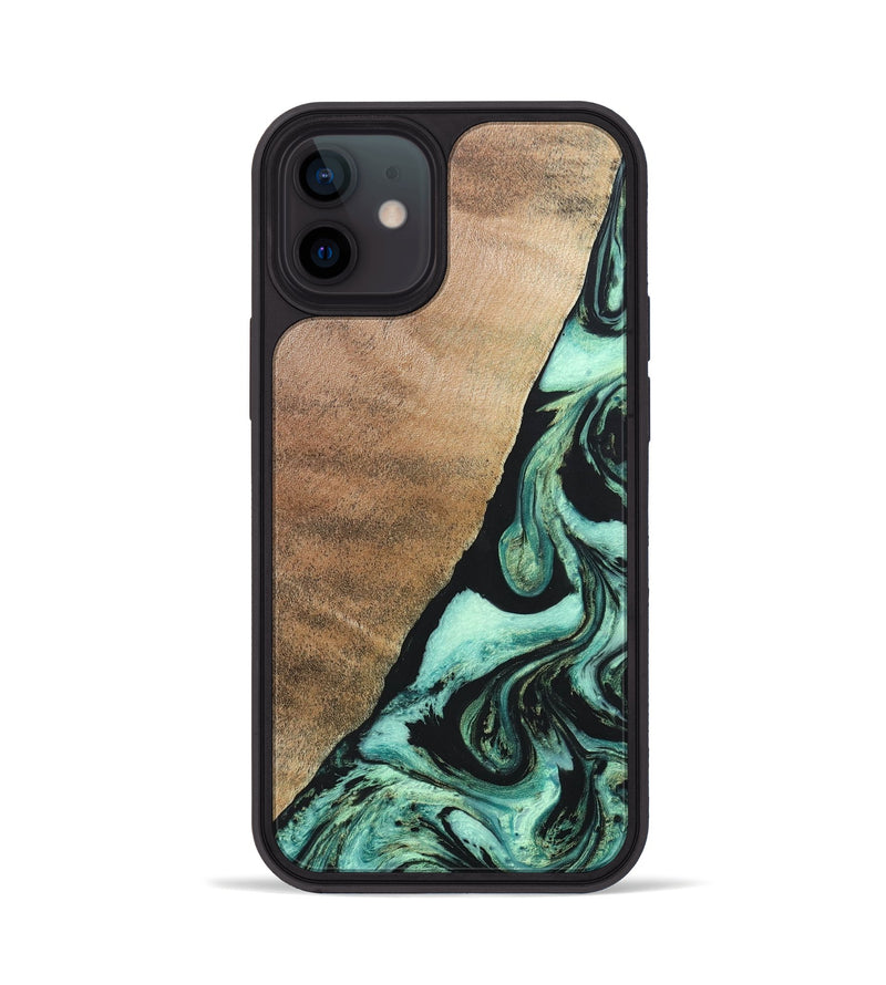 iPhone 12 Wood+Resin Phone Case - Chelsie (Green, 691570)