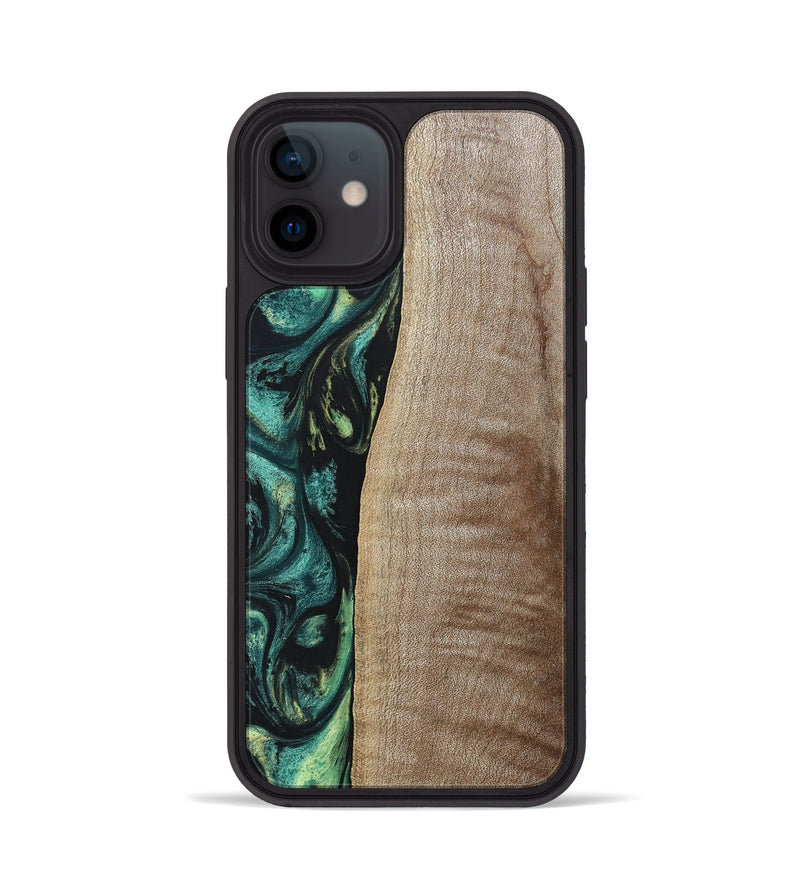 iPhone 12 Wood+Resin Phone Case - Tina (Green, 691928)