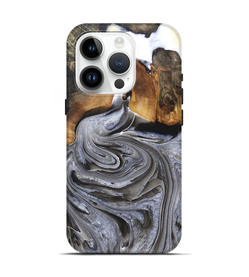 iPhone 15 Pro Wood+Resin Live Edge Phone Case - Nicole (Black & White, 694025)