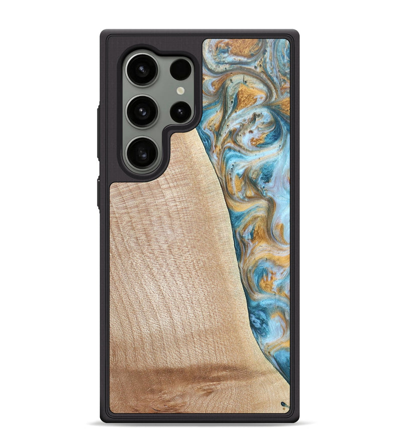 Galaxy S24 Ultra Wood+Resin Phone Case - Tanya (Teal & Gold, 695634)