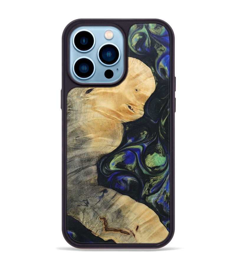 iPhone 14 Pro Max Wood+Resin Phone Case - Bertha (Green, 695685)